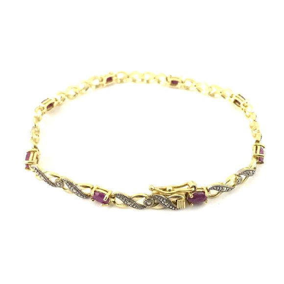 Vintage Sterling Silver 925 Vermeil Ruby Bracelet - Picture 1 of 3